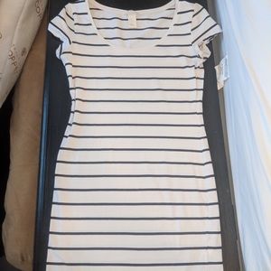 Navy and white horizontal pin-striped mini dress